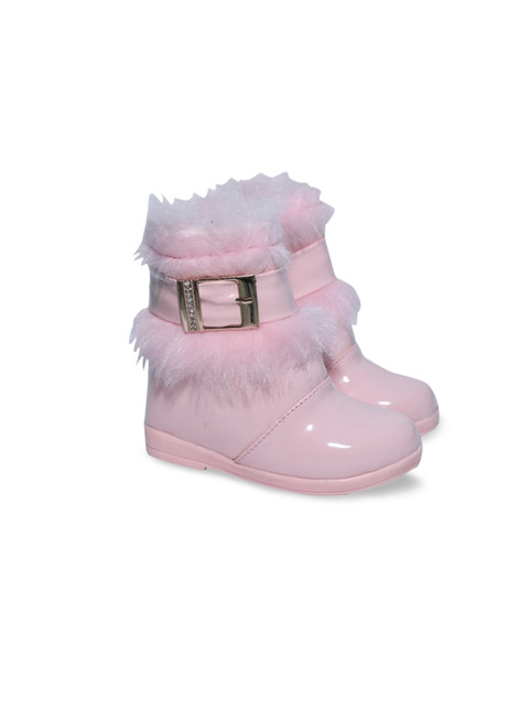

Buckled Up Girls Pink Solid High-Top PU Flat Boots with Buckles