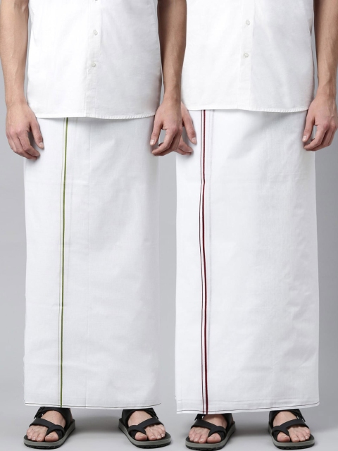 

WHITE HEART Men Pack Of 2 Solid Pure Cotton Dhoti