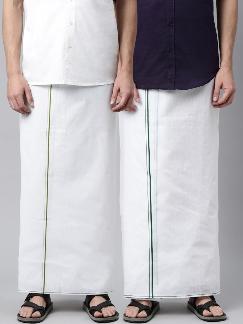 

WHITE HEART Men Pack of 2 White Solid Pure Cotton Dhoti