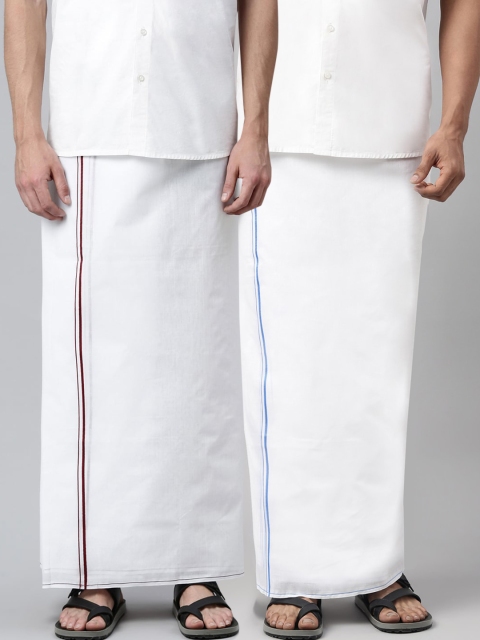 

WHITE HEART Men Pack Of 2 Solid Pure Cotton Dhotis