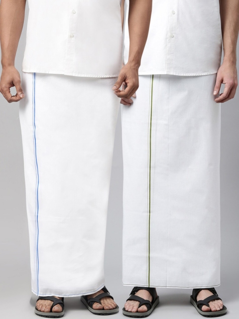 

WHITE HEART Men Pack Of 2 Solid Pure Cotton Dhotis