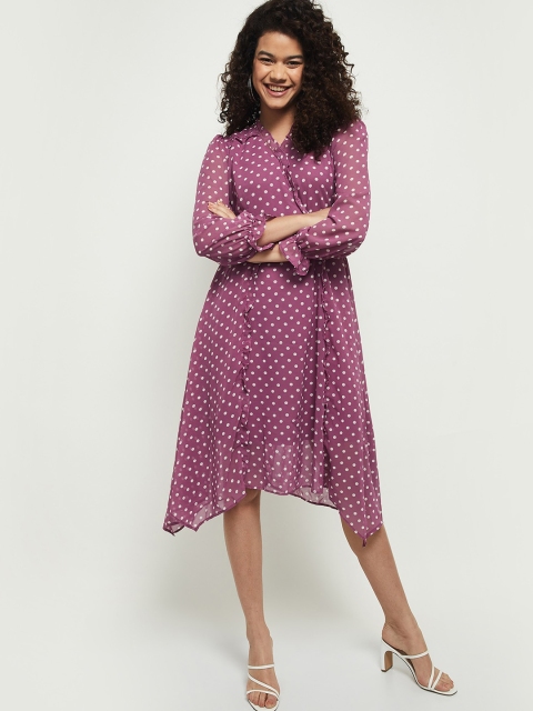 

max Purple Printed A-Line Midi Dress