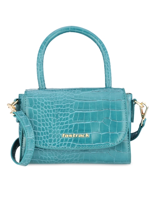 

Fastrack Teal Animal Textured PU Structured Satchel
