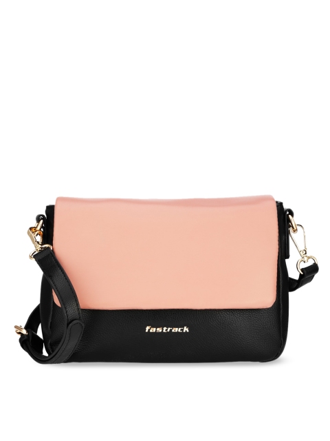

Fastrack Black & Peach-Coloured Colourblocked PU Sling Bag with Interchangeable Flaps