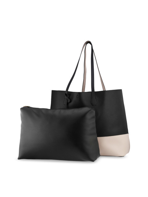 

Fastrack Black Colourblocked PU Shopper Tote Bag with Tasselled