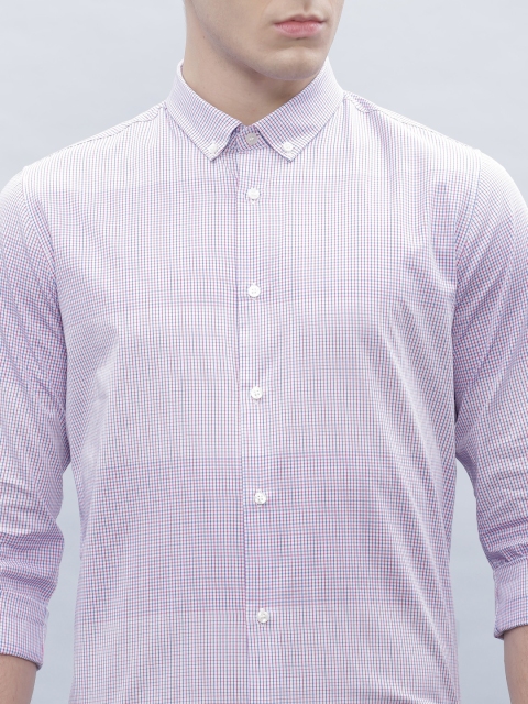 

ether Men White & Red Checked Antimicrobial Slim Fit Casual Shirt
