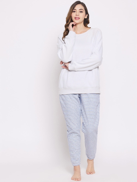 

Clovia Women White & Blue Night suit