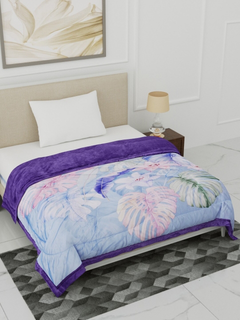 

Home Fresh Blue & Violet Floral Printed 1000 GSM Heavy Winter Single Bed Comforter