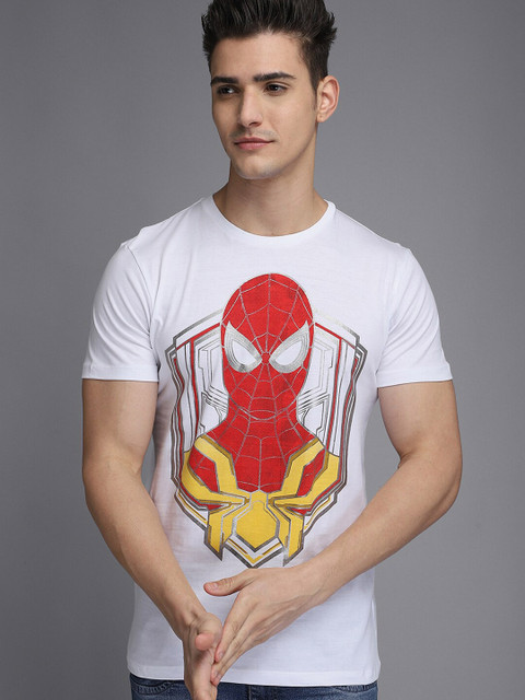 

Free Authority Men White & Red Spider-Man Printed Pure Cotton T-shirt