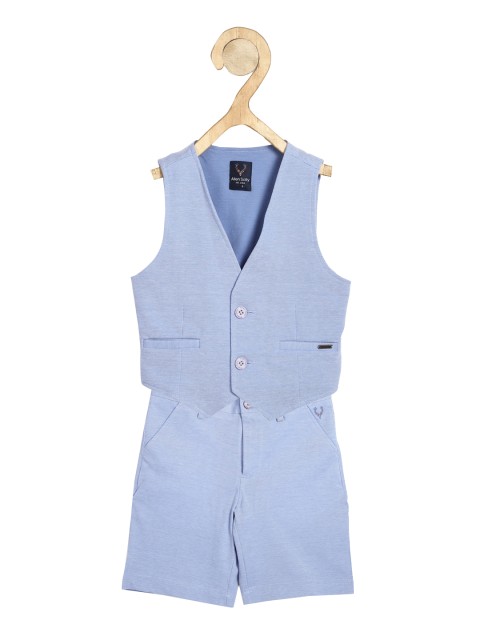 

Allen Solly Junior Boys Blue Solid Single-Breasted Pure Cotton Suits