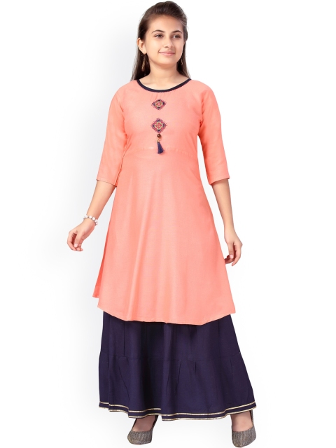 

Aarika Girls Peach-Coloured Pure Cotton Kurta with Skirt