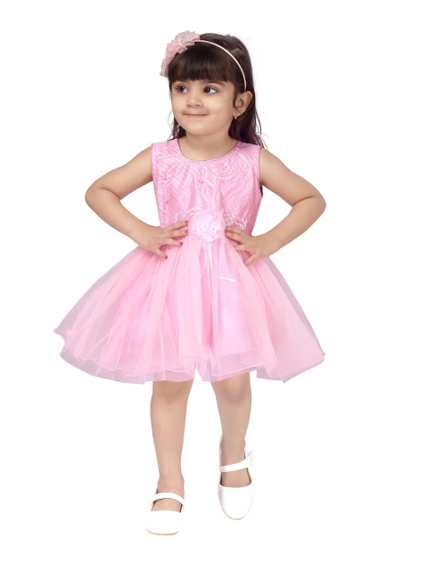 

Aarika Girls Pink Floral Embroidered Net Fit & Flare Dress