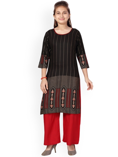 

Aarika Girls Black Printed Pure Cotton Kurta with Palazzos