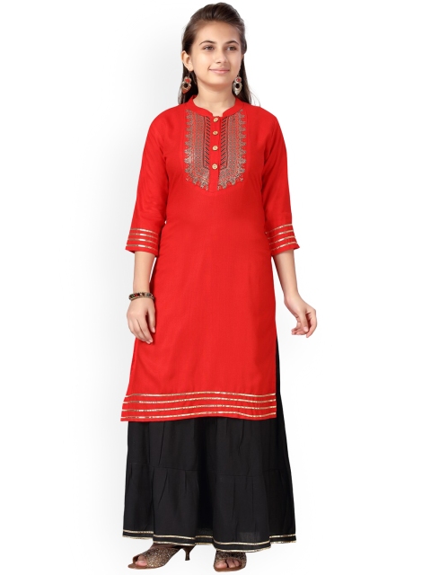 

Aarika Girls Red Gotta Patti Pure Cotton Kurta with Palazzos