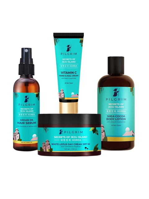 

Pilgrim Set of Secrets of Jeju Island Korean Beauty Head to Toe Moisturising Essentials, Teal