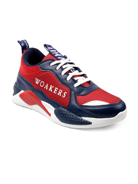 

Woakers Men Red & Blue Woven Design Sneakers