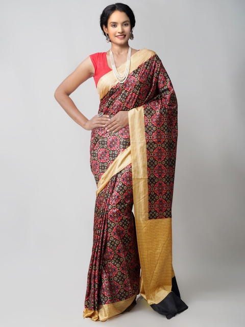 

Unnati Silks Red & Black Ethnic Motifs Silk Blend Mysore Silk Saree