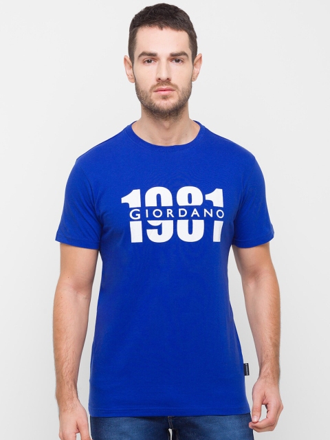

GIORDANO Men Blue Typography Printed Slim Fit T-shirt