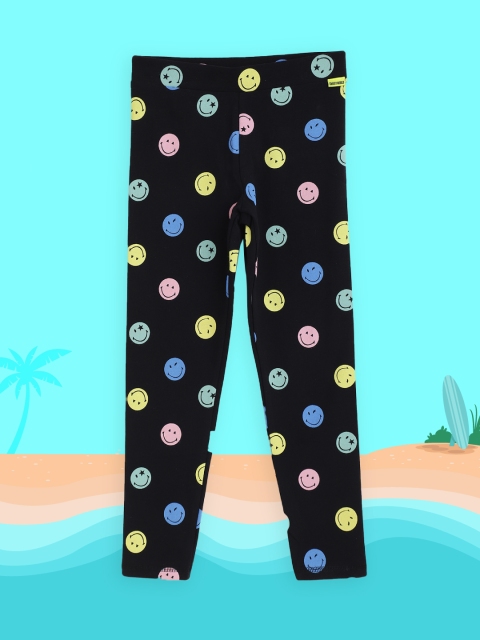 

Marks & Spencer Girls Black & Blue Emoticon Print Detail Ankle-Length Leggings