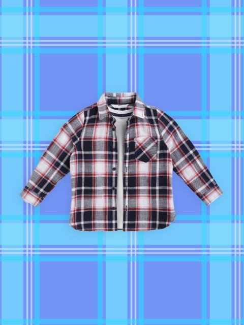 

Marks & Spencer Boys Navy & White Cotton Tartan Checked Casual Shirt with Solid T-shirt, Navy blue