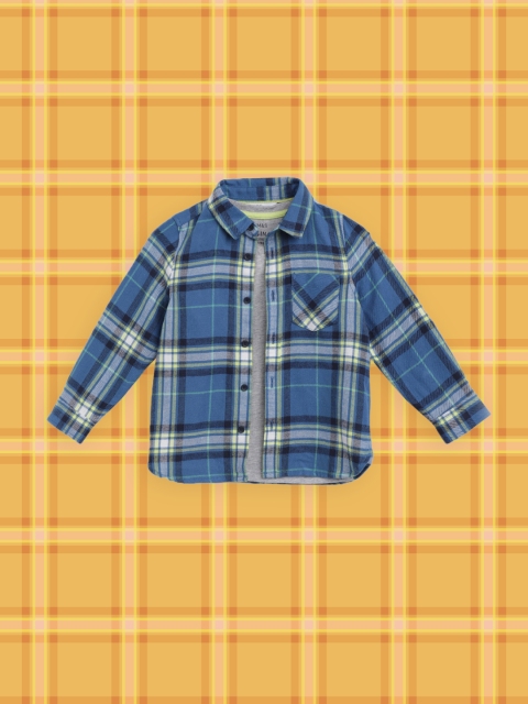 

Marks & Spencer Boys Blue & Yellow Cotton Tartan Checked Casual Shirt with Solid T-shirt