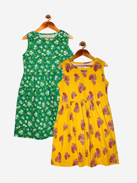 

KiddoPanti Pack Of 2 Green & Yellow Floral Dress