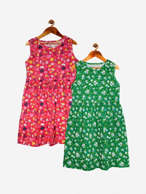 

KiddoPanti Pack of 2 Pink & Green Floral Printed Dress