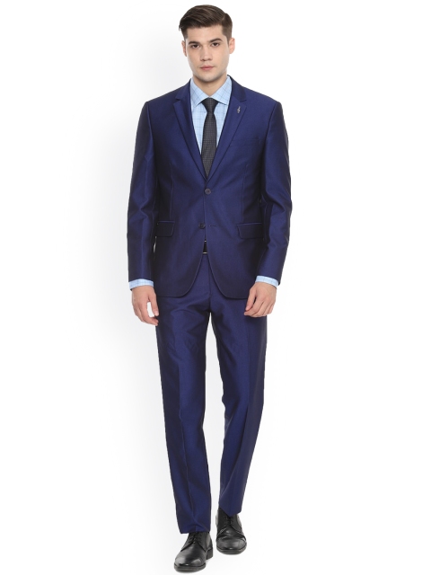 

Van Heusen Men Navy Blue Self Design Single-Breasted Slim-Fit Two-Piece Suit