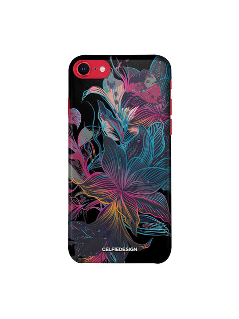 

CelfieDesign Black & Pink Neon Flowers Printed iPhone SE 2020 Slim Back Case