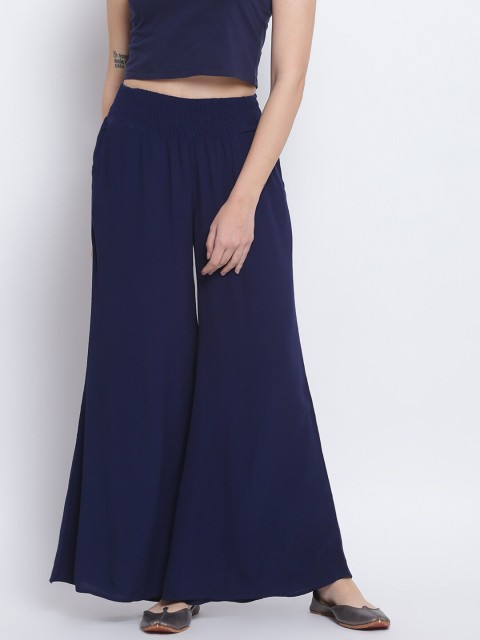 

Lakshita Women Navy Blue Solid Wide Leg Fit Palazzo