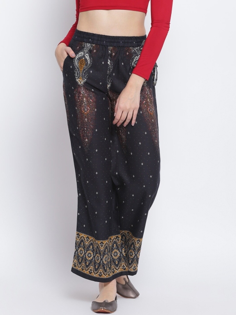 

Lakshita Women Black & Red Ethnic Motifs Printed Chambray Palazzos
