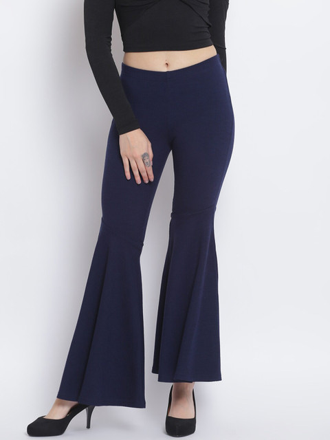 

Lakshita Women Navy Blue Bell Bottom Chambray Palazzos