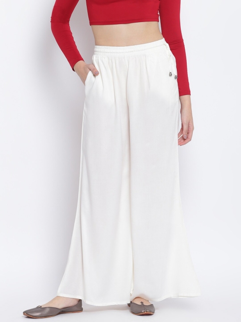 

Lakshita Women Off White Flared Chambray Palazzos