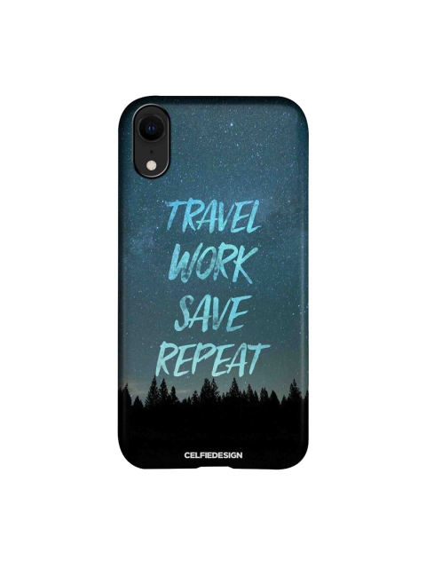 

CelfieDesign Blue & Black Travel Work Save Repeat iPhone XR Slim Back Case