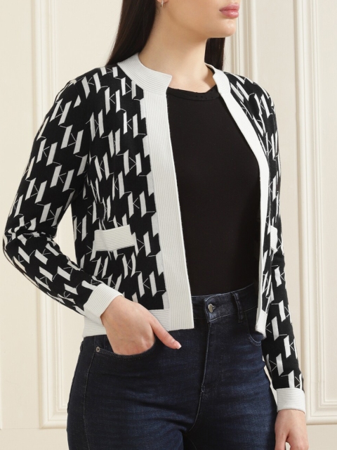 

Karl Lagerfeld Women Black & White Printed Monogram Cardigan