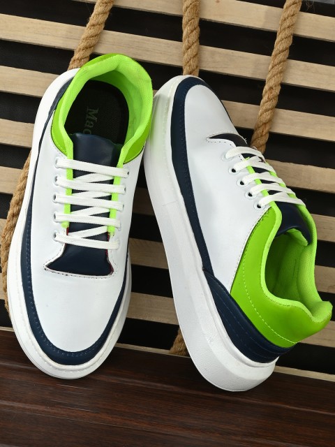 

Mactree Men White Colourblocked PU Lace Up Sneakers