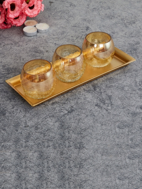 

Home Centre Set Of 4 Gold-Coloured T-Light Holder With Plate