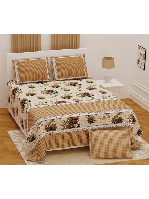 

Aura Beige & Green Floral 200 TC King Bedsheet with 2 Pillow Covers