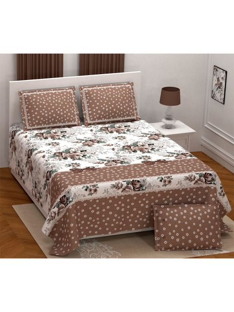 

Aura Camel Brown & White Floral 200 TC King Bedsheet with 2 Pillow Covers