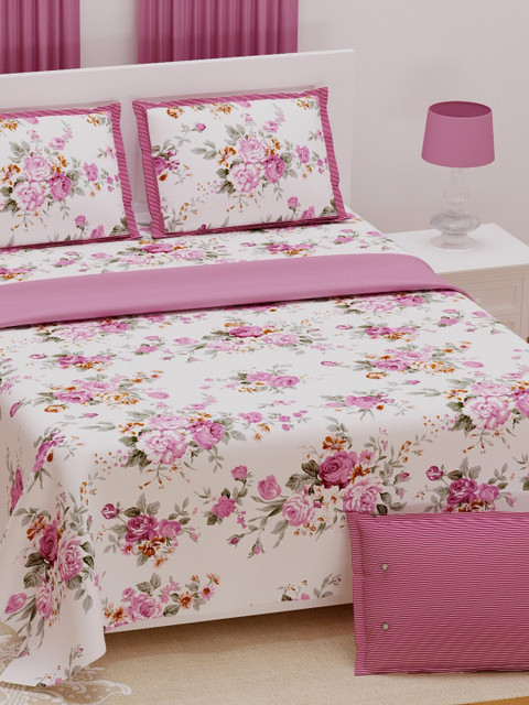 

Aura Pink & White Floral King Bedsheet with 2 Pillow Covers