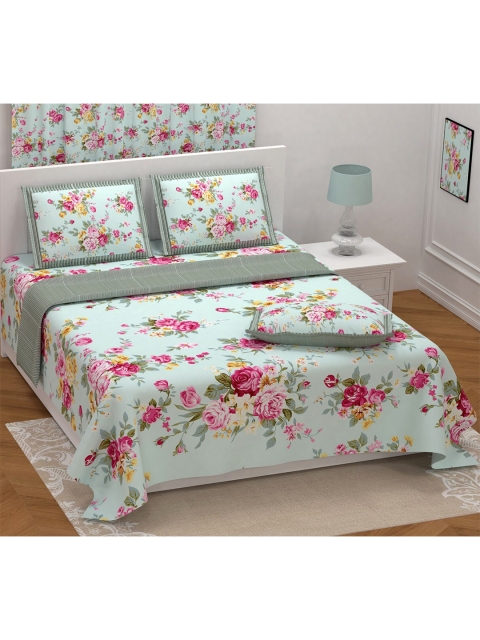 

Aura Blue Floral Printed 200 TC King Bedsheet with 2 Pillow Covers