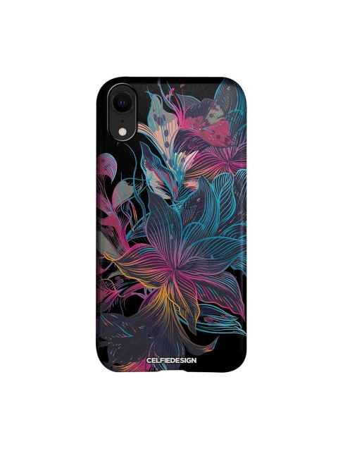 

CelfieDesign Black & Blue Neon Flowers Printed iPhone XR Slim Back Case
