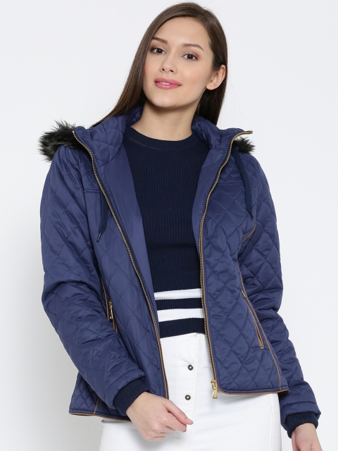 

Fort Collins Navy Quilted Parka Jacket with Detachable Hood, Navy blue
