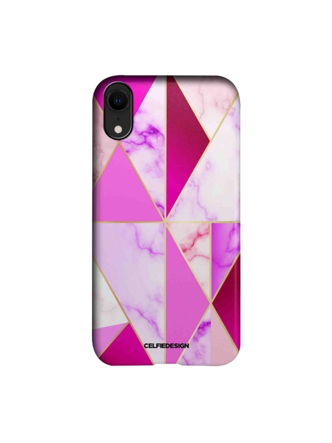 

CelfieDesign White & Fuchsia Pink Marble Crush Geometric Printed iPhone XR Slim Back Case