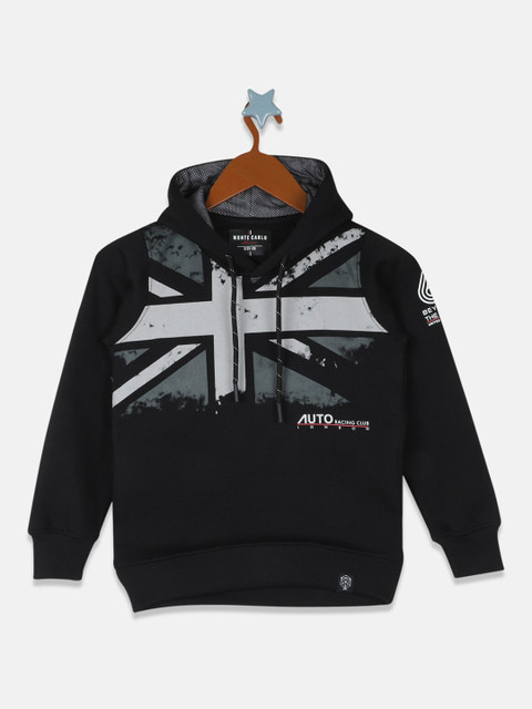 

Monte Carlo Boys Black & Grey Graphic Printed Hooded Sweatshirt