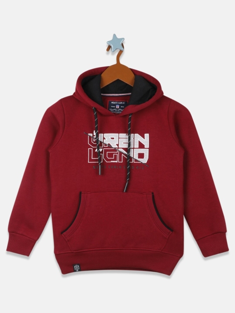 

Monte Carlo Boys Maroon Printed Hooded Sweatshirt