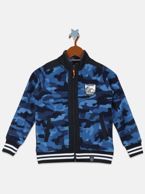 

Monte Carlo Boys Navy Blue Printed Front-OpenSweatshirt