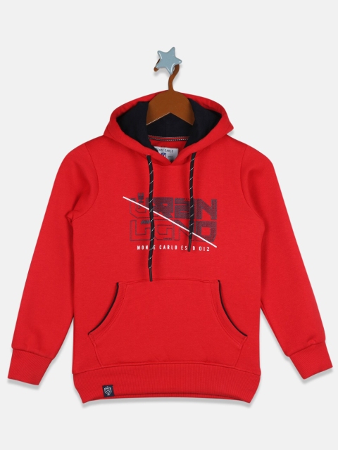 

Monte Carlo Boys Red Typography Printed Hooded Sweatshirt