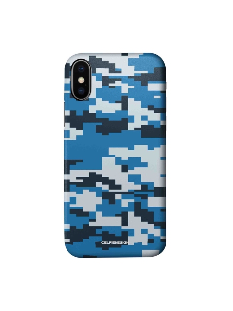 

CelfieDesign Blue & Grey Camouflage Pixel Cerulean Abstract Print iPhone XS Slim Back Case