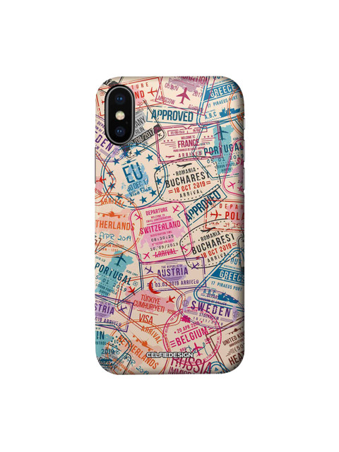 

CelfieDesign Peach-Pink & Teal Blue Immigration Stamps Typography iPhone XS Slim Back Case